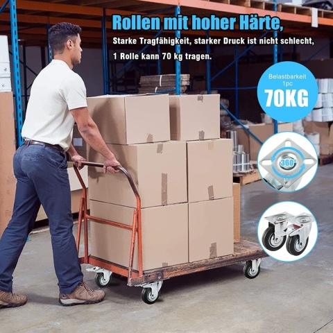 OMECO zestaw 4 gumowych kół transportowych 75 mm z hamulcami nośność 200 kg