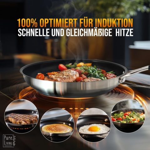 Patelnia 28 cm do kuchenek indukcyjnych, z testem PURE LIVING