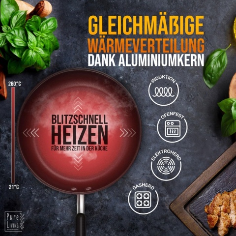 Patelnia 28 cm do kuchenek indukcyjnych, z testem PURE LIVING