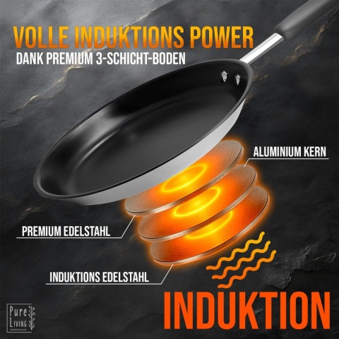 Patelnia 28 cm do kuchenek indukcyjnych, z testem PURE LIVING