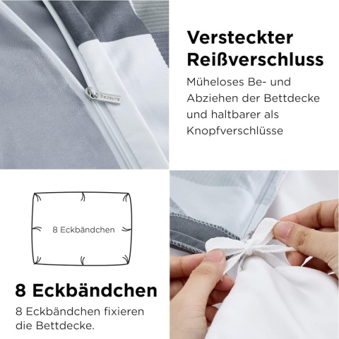 Pościel 200x220 cm Bedsure mikrofibra z zamkiem 3-częściowy zestaw