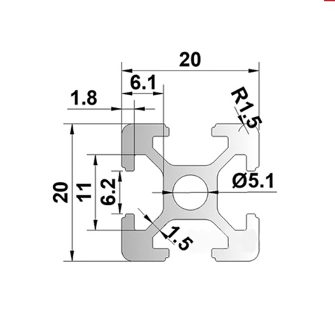 Profil aluminiowy 1220 mm, 2020 V, typ czarny, europejski 2 x 120 cm