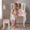 Różowa dziecięca toaletka księżniczki z składanym lustrem, taboretem, szufladą