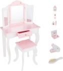 Różowa dziecięca toaletka księżniczki z składanym lustrem, taboretem, szufladą