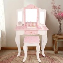 Różowa dziecięca toaletka księżniczki z składanym lustrem, taboretem, szufladą