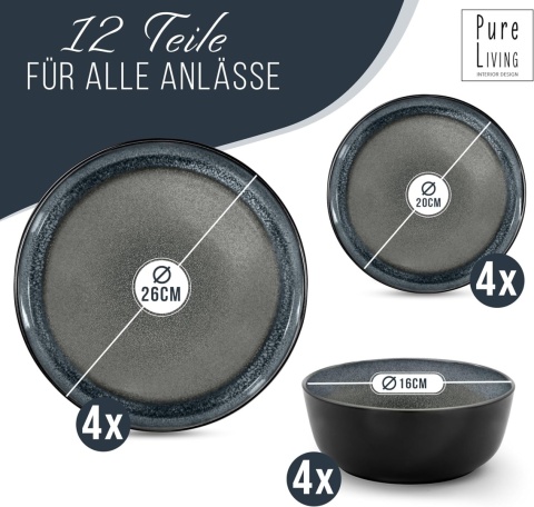 SERWIS STOŁOWY KAMIONKOWY 12 CZĘŚCI ZESTAW DLA 4 OSÓB