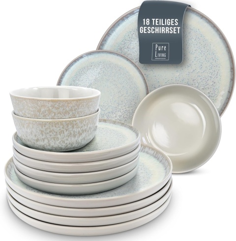 Serwis Obiadowy na 6 osób BEIGE 18 el Zastawa komplet talerzy do zmywarki