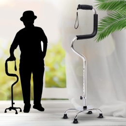 Srebrna laska z uchwytem czteronożna aluminium regulowane nóżki i wysokość