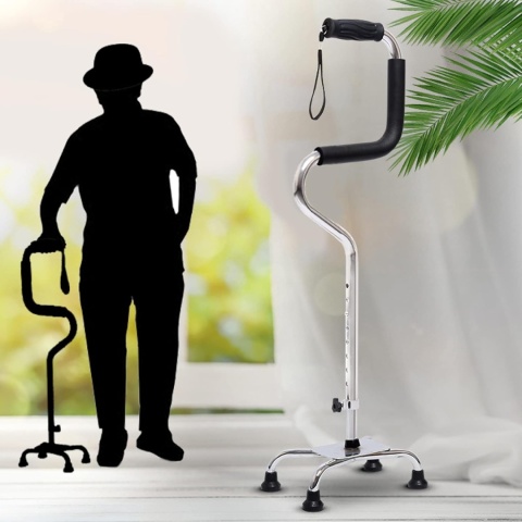 Srebrna laska z uchwytem czteronożna aluminium regulowane nóżki i wysokość