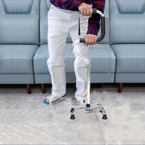 Srebrna laska z uchwytem czteronożna aluminium regulowane nóżki i wysokość