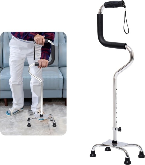 Srebrna laska z uchwytem czteronożna aluminium regulowane nóżki i wysokość