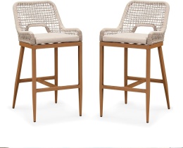 Stołek Barowy – Zestaw 2 sztuk z aluminiową ramą i rattanowym wykończeniem