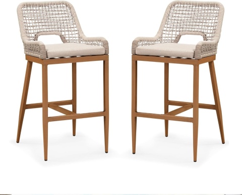 Stołek Barowy – Zestaw 2 sztuk z aluminiową ramą i rattanowym wykończeniem