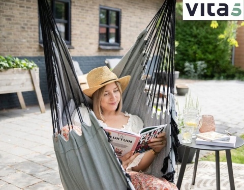 VITA5 Fotel Wiszący do Użytku na Zewnątrz Szary Bawełniany