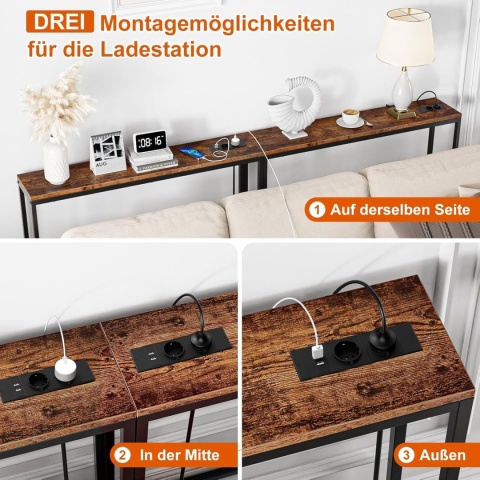 Wąska konsola z gniazdem i portem USB, stolik pomocniczy, zestaw 2 sztuki