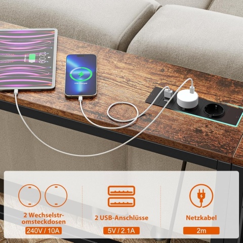 Wąska konsola z gniazdem i portem USB, stolik pomocniczy, zestaw 2 sztuki