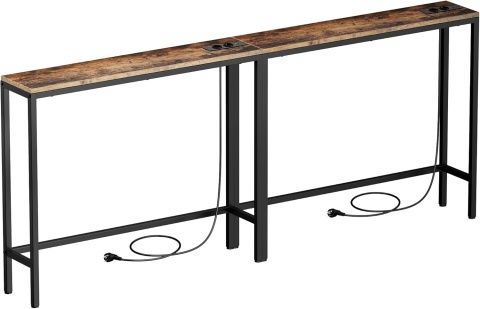 Wąska konsola z gniazdem i portem USB, stolik pomocniczy, zestaw 2 sztuki