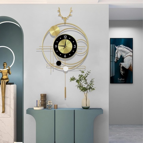 Zegar ścienny, metal, 70 cm, złoty