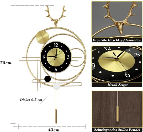 Zegar ścienny, metal, 70 cm, złoty