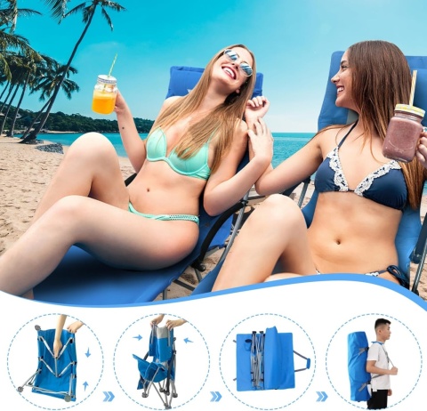 Zestaw 2 składanych krzeseł plażowych do 120 kg z wysokim oparciem WKFAMOUT