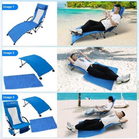 Zestaw 2 składanych krzeseł plażowych do 120 kg z wysokim oparciem WKFAMOUT