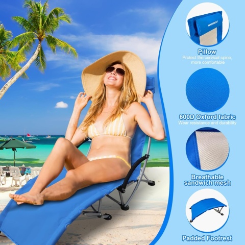 Zestaw 2 składanych krzeseł plażowych do 120 kg z wysokim oparciem WKFAMOUT