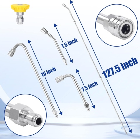 Zestaw przedłużający do myjki ciśnieniowej 550 cm, lanca,5 dyszy 2 adaptery