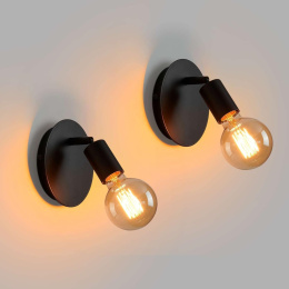 Lightess Zestaw 2 lamp ściennych do wnętrz, E27, obracana czarny metal