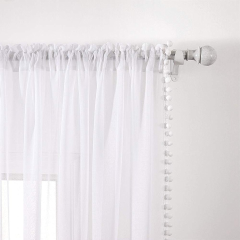 MIULEE Firany zasłony z woalu, z pomponami, 2 szt.245 x140 cm, białe MIULEE Firany zasłony z woalu, z pomponami, 2 szt.245 x140 cm, białe