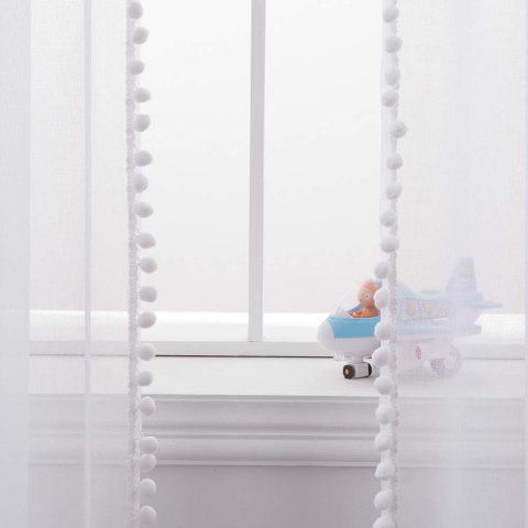 MIULEE Firany zasłony z woalu, z pomponami, 2 szt.245 x140 cm, białe MIULEE Firany zasłony z woalu, z pomponami, 2 szt.245 x140 cm, białe