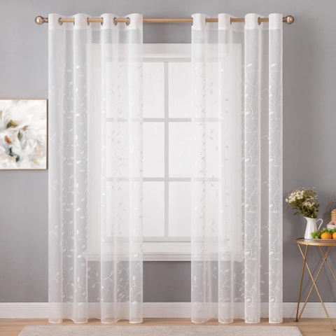 MIULEE Zasłona z woalu, kwiaty, z haftem, przezroczysta, na przelotkach, do salonu, sypialni, 225 x 140 cm MIULEE Zasłona z woalu, kwiaty, z haftem, przezroczysta, na przelotkach, do salonu, sypialni, 225 x 140 cm