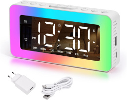SZELAM Cyfrowy budzik, kolorowy budzik RGB przyłączem ładowania USB,