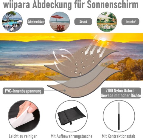 wiipara Pokrowiec ochronny na parasol z prętem 2 m do 3 m, wiipara Pokrowiec ochronny na parasol z prętem 2 m do 3 m,