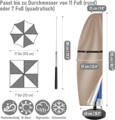 wiipara Pokrowiec ochronny na parasol z prętem 2 m do 3 m, wiipara Pokrowiec ochronny na parasol z prętem 2 m do 3 m,