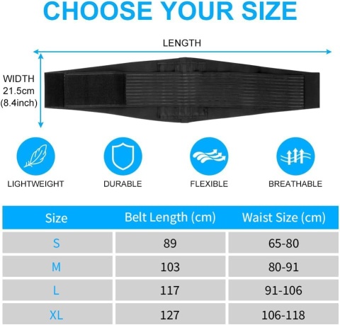 ACWOO Pas lędźwiowy, podparcie pleców, regulacja paska S