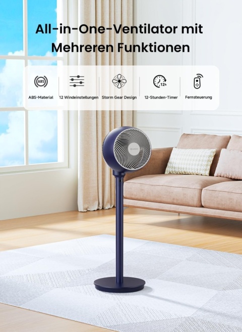 AIRMATE Wentylator stojący 25 dB, cichy, odległość nawiewu 26 m, 1600 m³/h