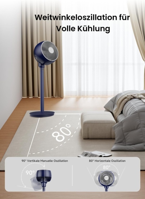 AIRMATE Wentylator stojący 25 dB, cichy, odległość nawiewu 26 m, 1600 m³/h