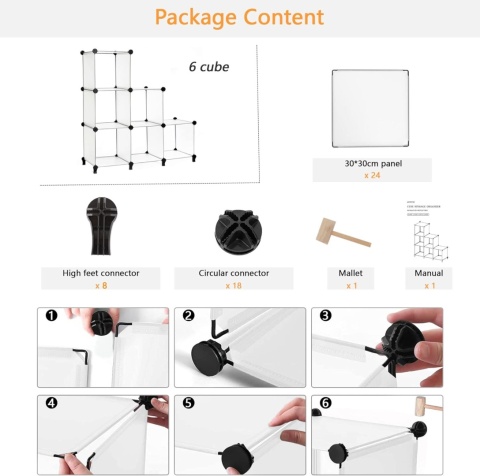 AWTATOS ORGANIZER MODUŁOWY regał do przechowywania 6-częściowy 6x30/30/30cm