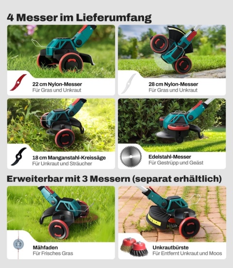 Akumulatorowa podkaszarka do trawy 3 w 1, kompatybilna z Makit 18 V