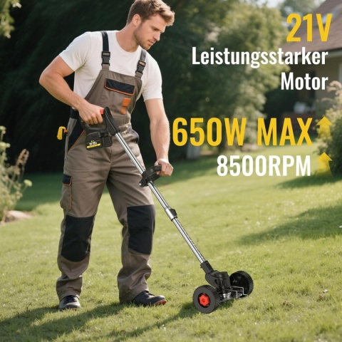 Akumulatorowa podkaszarka do trawy 600 W, z 2 x akumulatorem 4000 Ah, 21 V