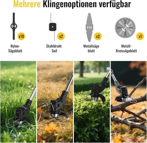 Akumulatorowa podkaszarka do trawy 600 W, z 2 x akumulatorem 4000 Ah, 21 V