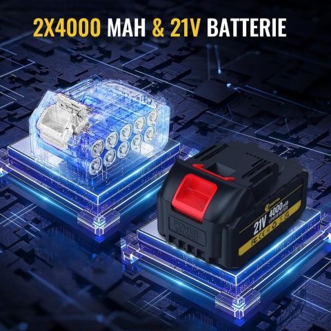 Akumulatorowa podkaszarka do trawy 600 W, z 2 x akumulatorem 4000 Ah, 21 V