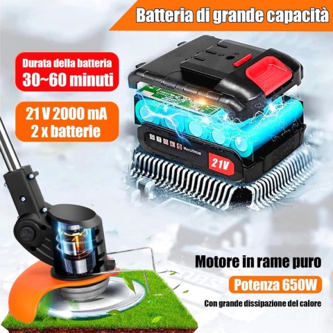 Akumulatorowa podkaszarka do trawy, z metalowym ostrzem, z 2 akumulatorami 21 V