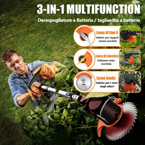 Akumulatorowa podkaszarka do trawy, z metalowym ostrzem, z 2 akumulatorami 21 V