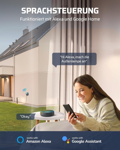 DEWENWILS Gniazdko wtykowe WLAN IP44, 3680 W, inteligentne Alexa, Google