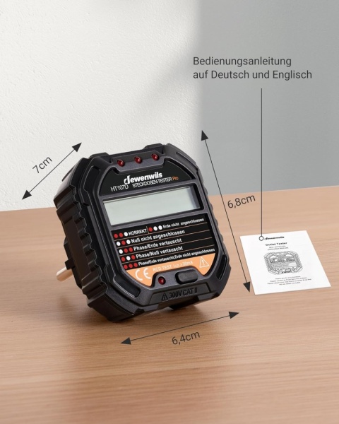 DEWENWILS Tester gniazd z kontrolą RCD i wyświetlaczem napięcia LCD