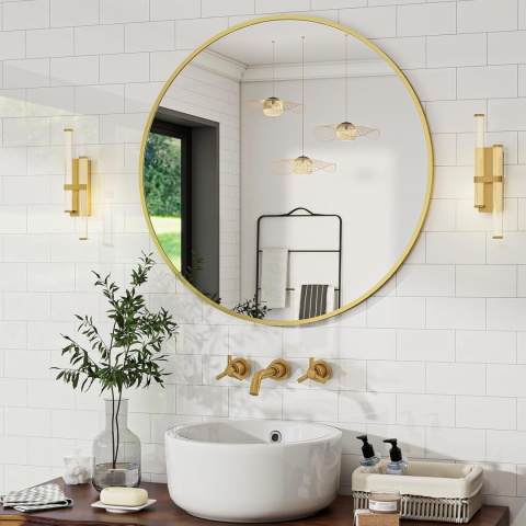 BEAUTYPEAK Okrągłe lustro ścienne 50 cm z aluminiową ramą