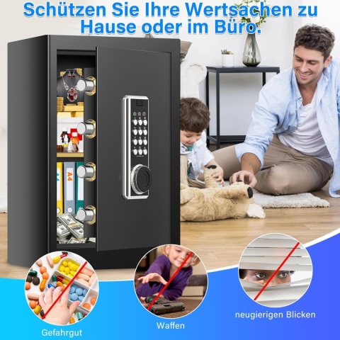 Duży ognioodporny sejf Mejasg 80L z torbą na dokumenty 60 x 40 x 34 cm