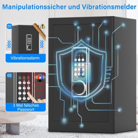 Duży ognioodporny sejf Mejasg 80L z torbą na dokumenty 60 x 40 x 34 cm