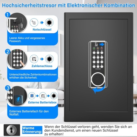 Duży ognioodporny sejf Mejasg 80L z torbą na dokumenty 60 x 40 x 34 cm